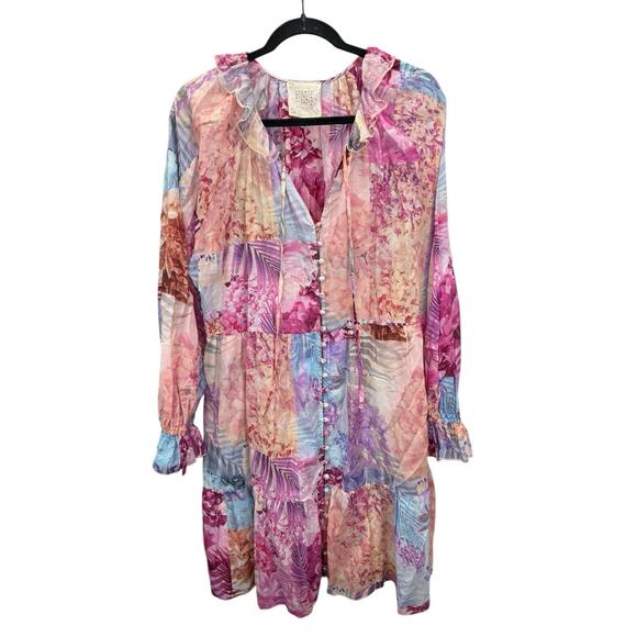 Johnny Was Jade Etta Pink Patchwork Floral Silk Cotton Dress Size L Boho - Picture 7 of 12